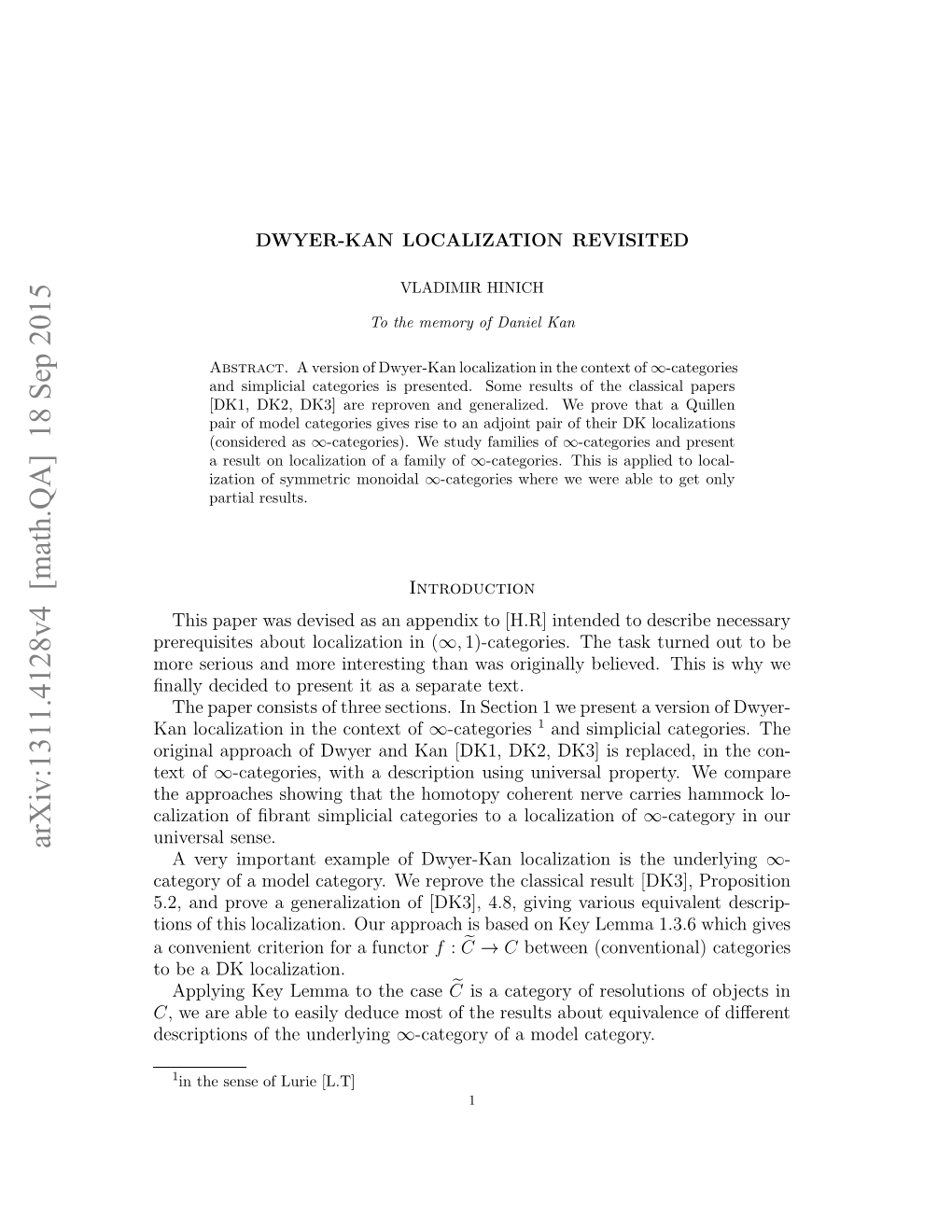 Arxiv:1311.4128V4 [Math.QA] 18 Sep 2015 Ob Klocalization