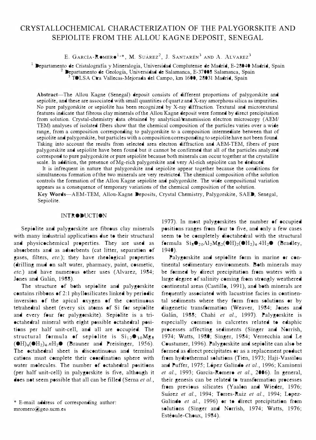 Crystallochemical Characterization of the Palygorskite and Sepiolite from the Allou Kagne Deposit, Senegal