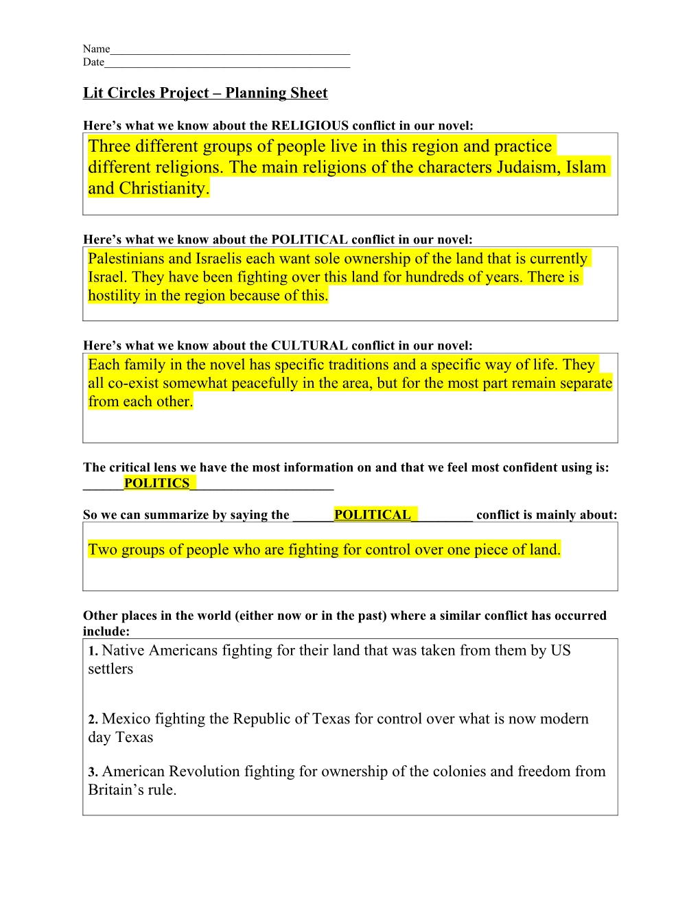 Lit Circles Project Planning Sheet