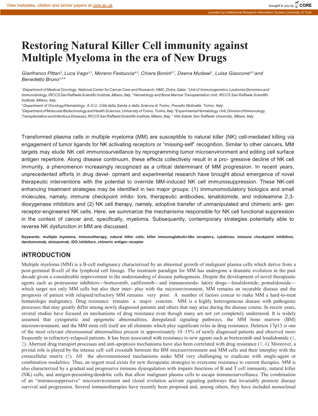 Restoring Natural Killer Cell Immunity Against Multiple Myeloma in the Era of New Drugs