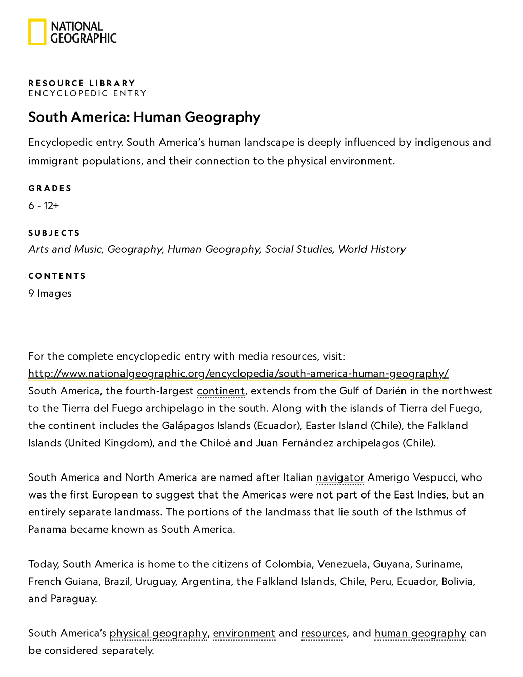 South America: Human Geography