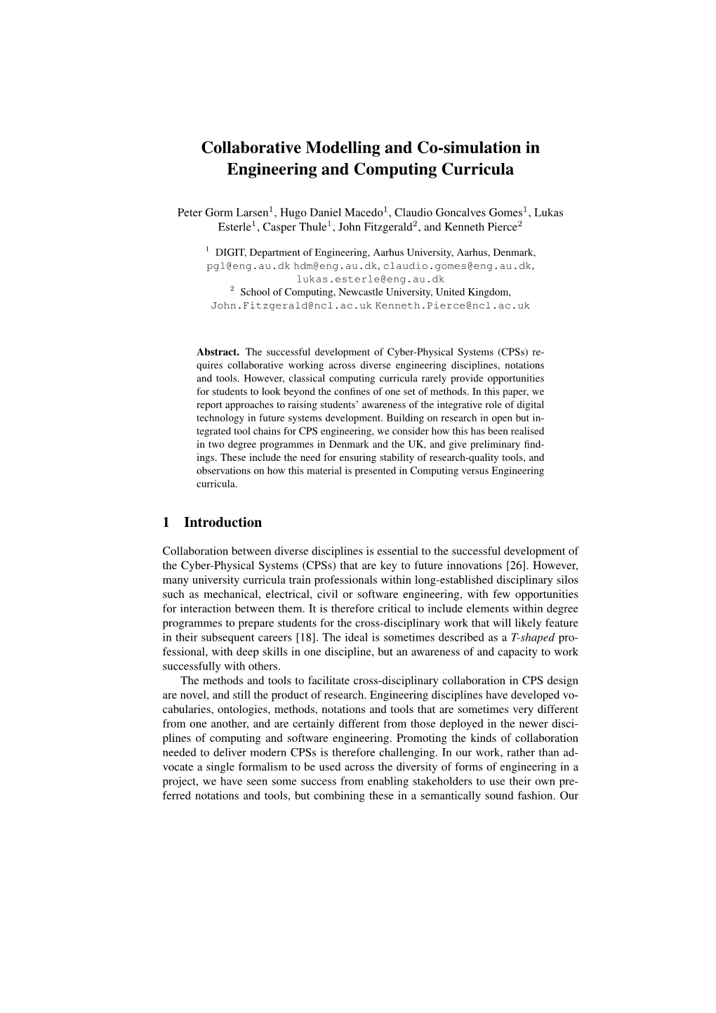 Collaborative Modelling and Co-Simulation in Engineering and Computing Curricula
