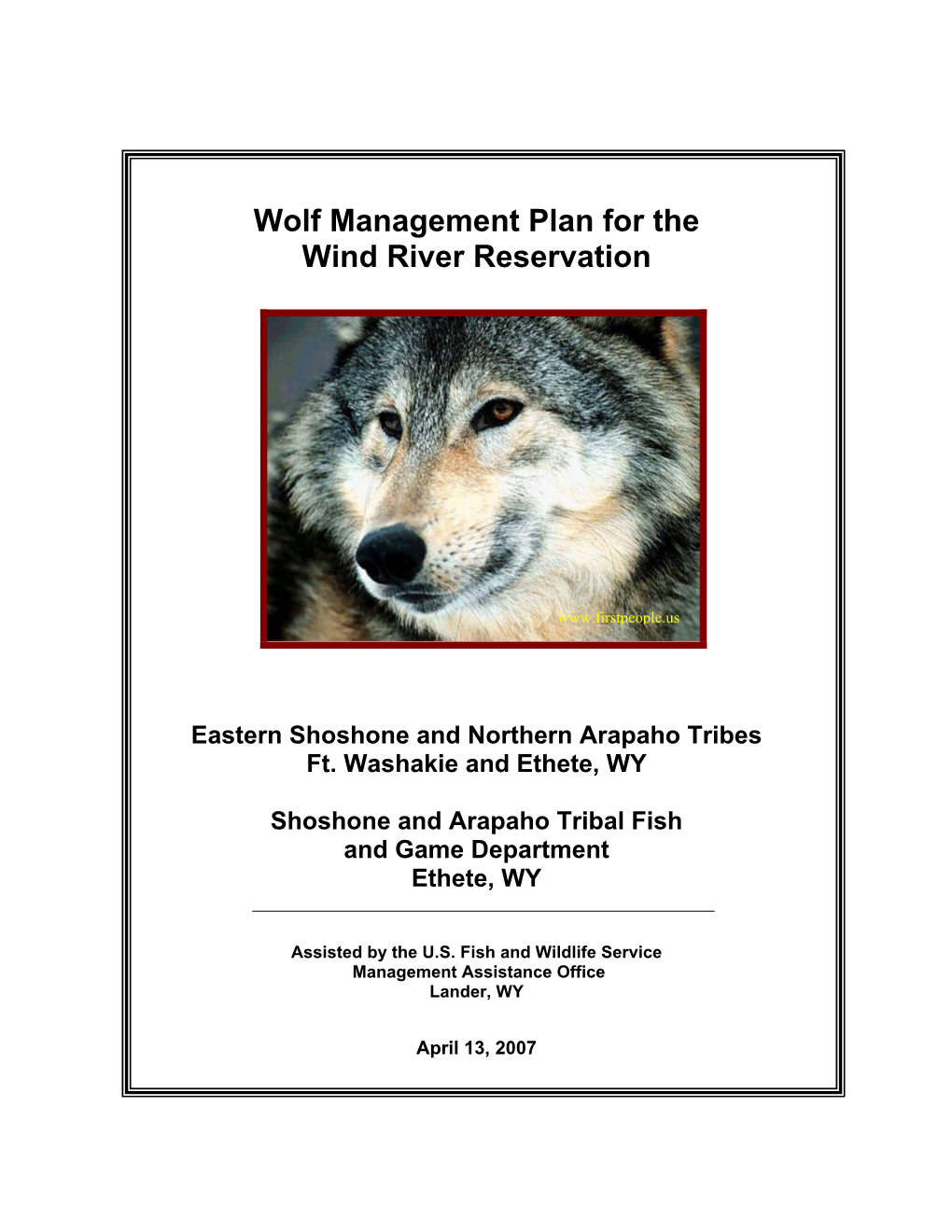 Wolf Management Plan for the Wind River Reservation