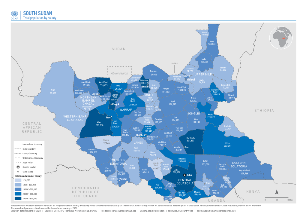 SOUTH SUDAN Total Population by County