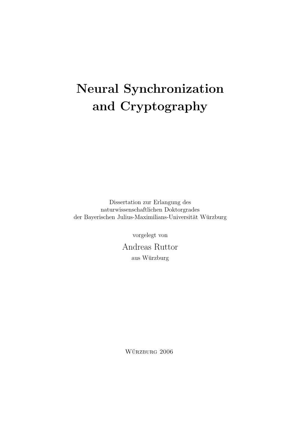 Neural Synchronization and Cryptography