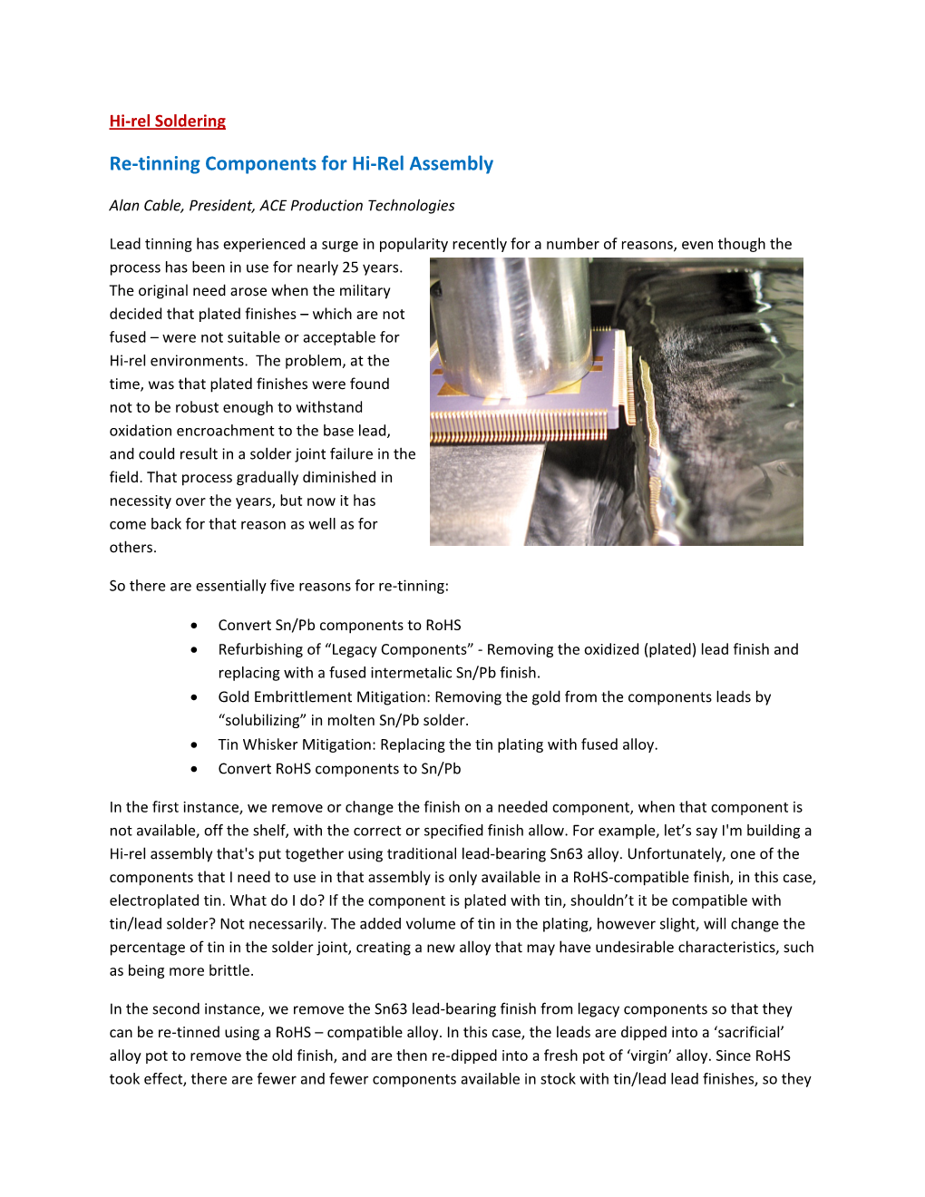 Re-Tinning Components for Hi-Rel Assembly