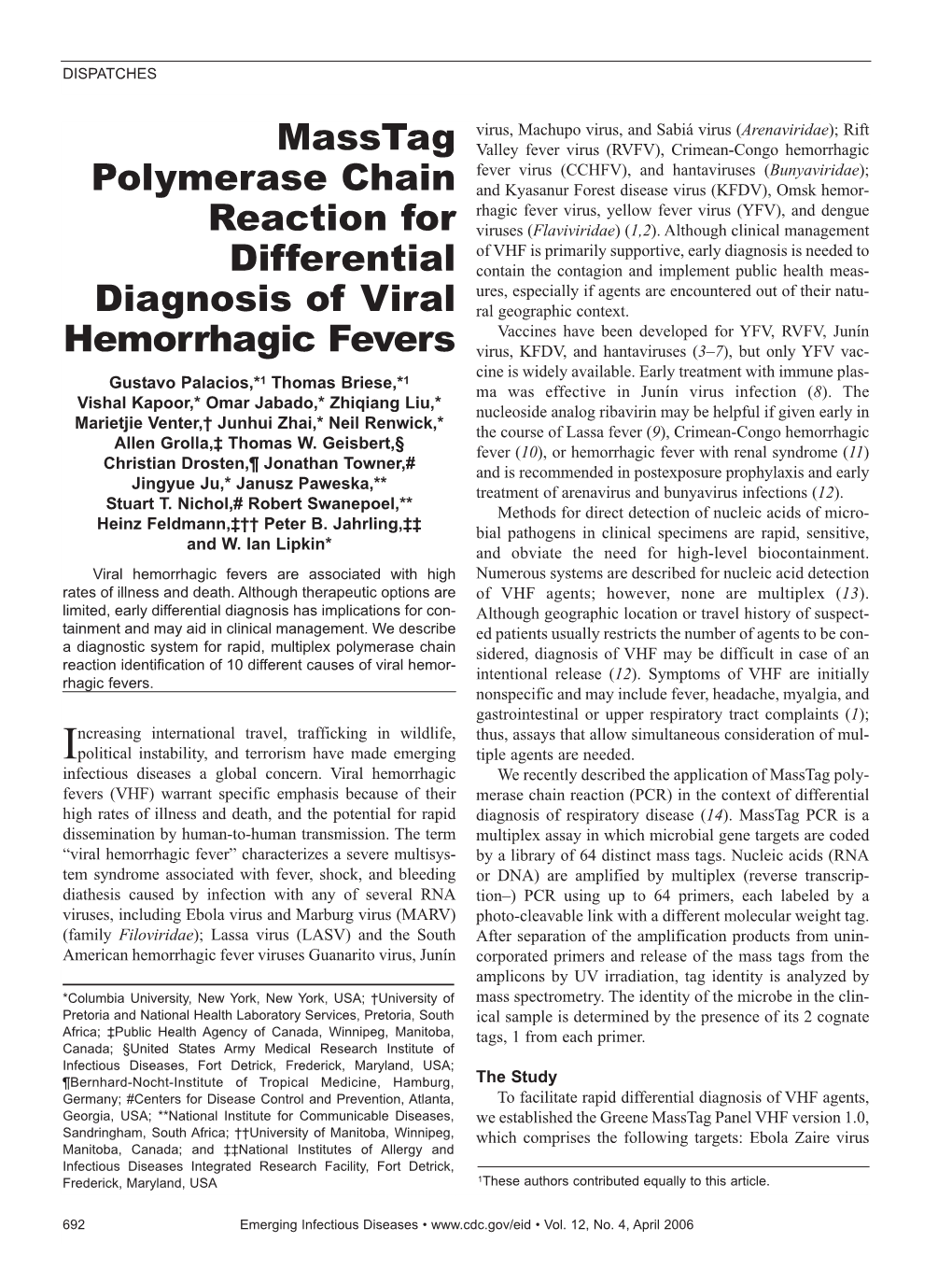 Masstag Polymerase Chain Reaction for Differential Diagnosis of Viral