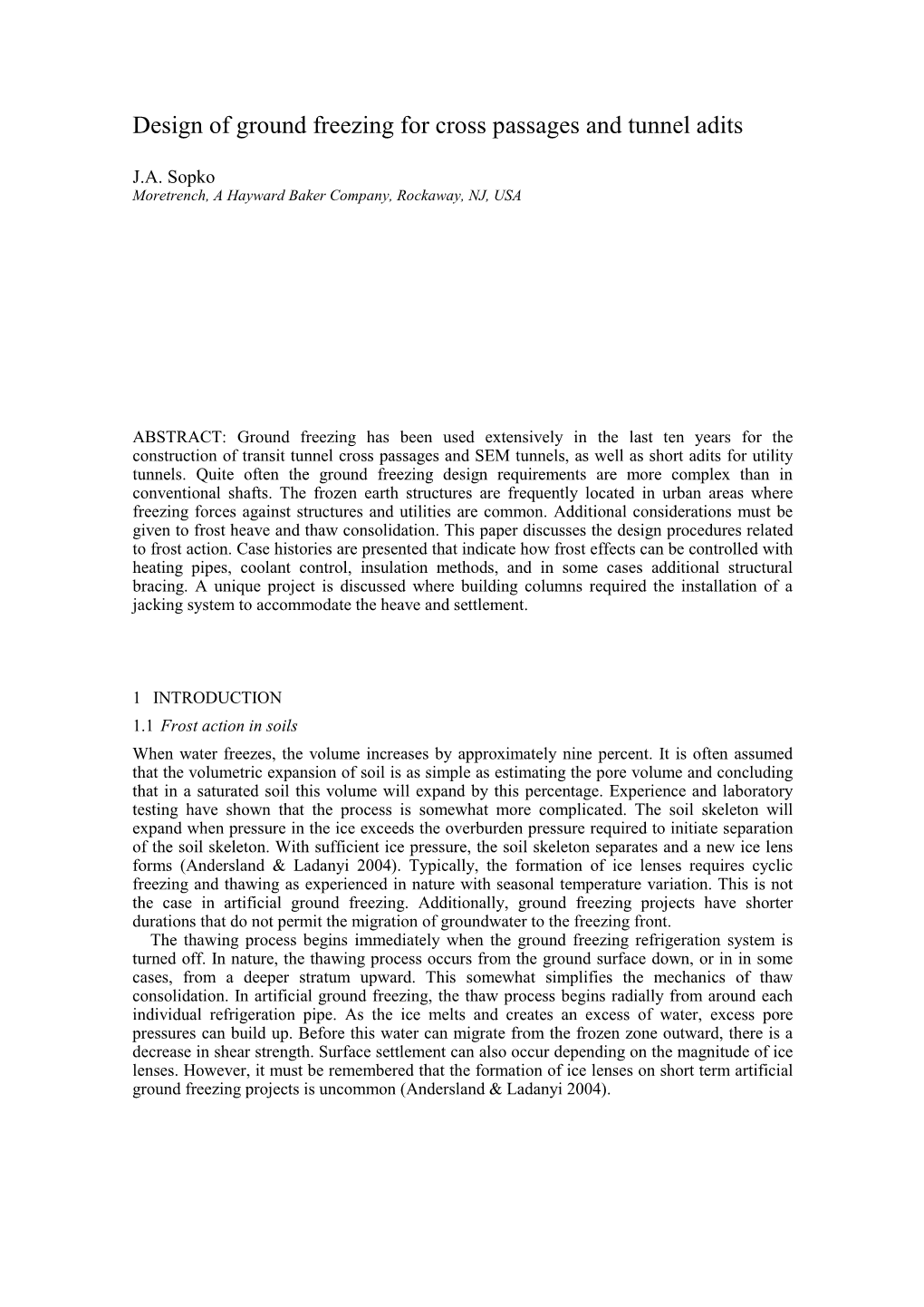 Design of Ground Freezing for Cross Passages and Tunnel Adits