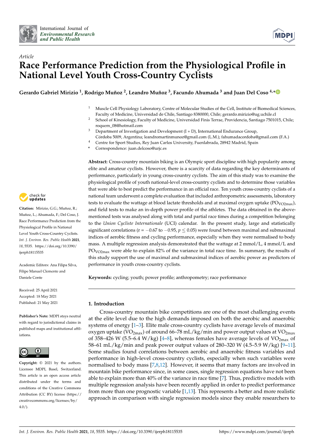 Race Performance Prediction from the Physiological Profile in National