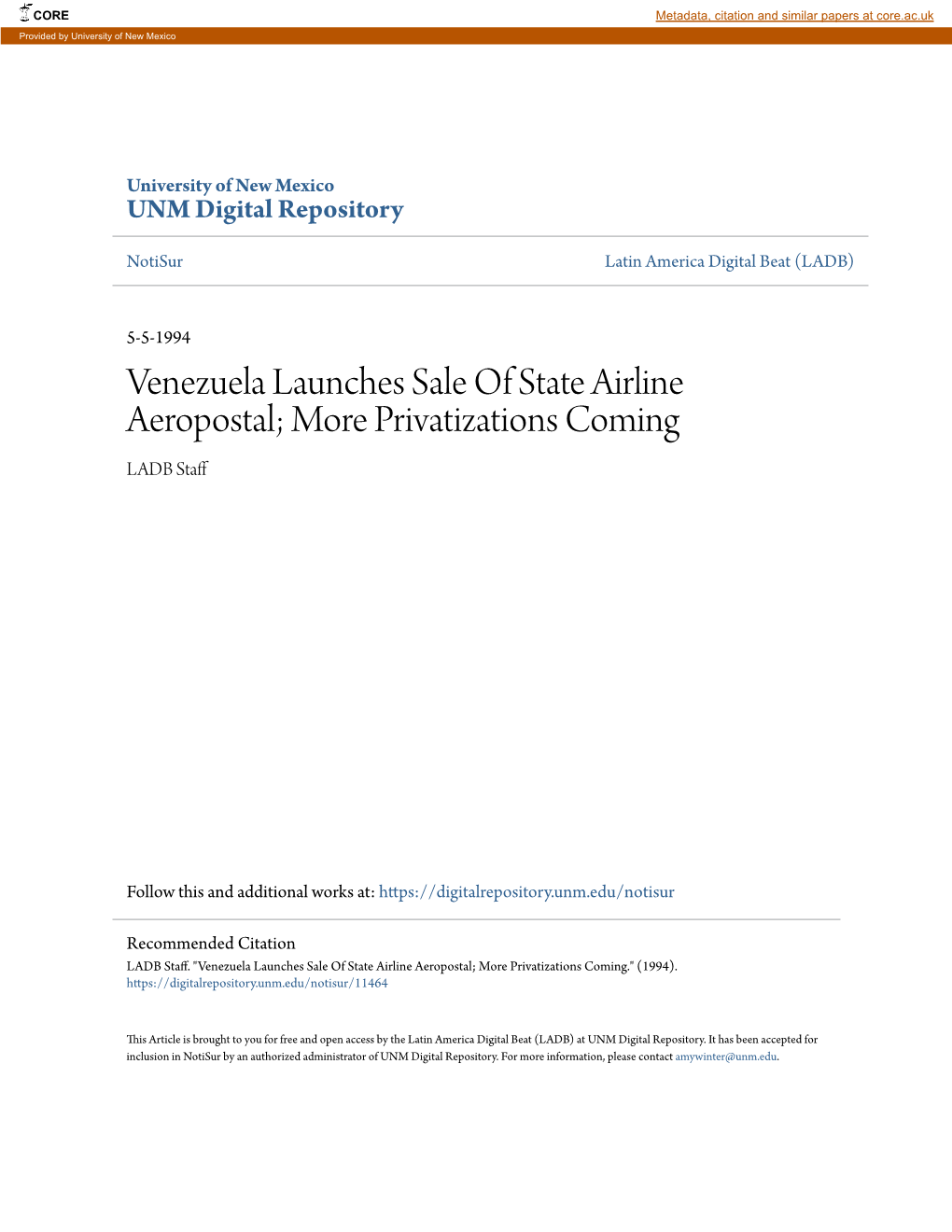 Venezuela Launches Sale of State Airline Aeropostal; More Privatizations Coming LADB Staff