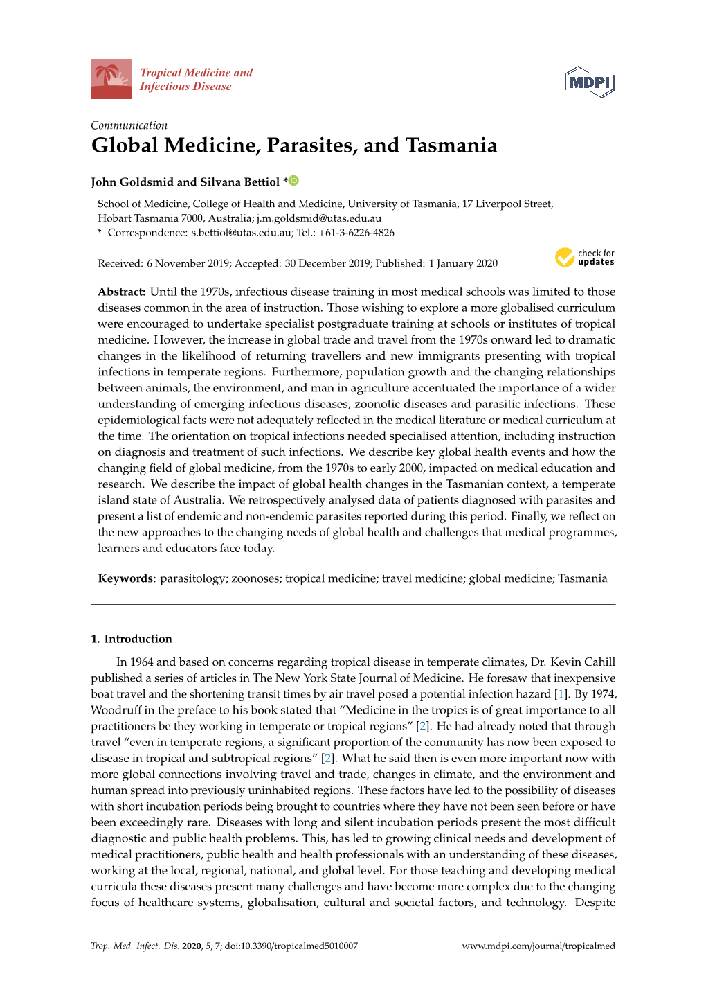 Global Medicine, Parasites, and Tasmania