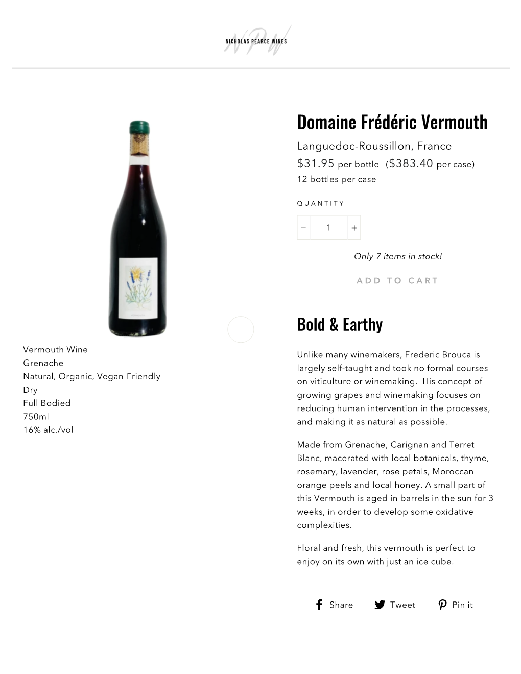 Domaine Frédéric Vermouth Languedoc-Roussillon, France $31.95 Per Bottle ($383.40 Per Case) 12 Bottles Per Case