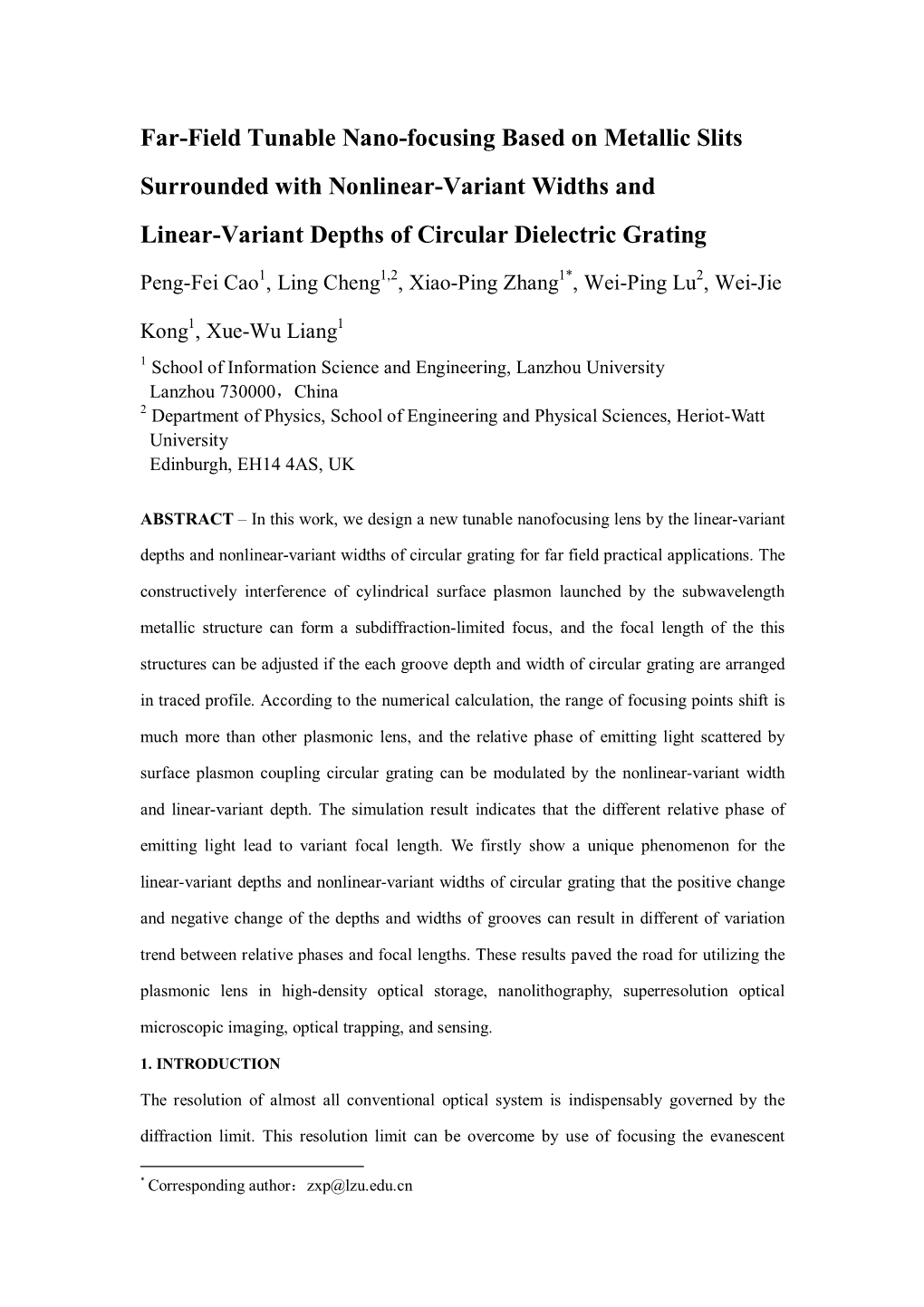 Far-Field Tunable Nano-Focusing Based on Metallic Slits Surrounded with Nonlinear-Variant Widths and Linear-Variant Depths of Circular Dielectric Grating