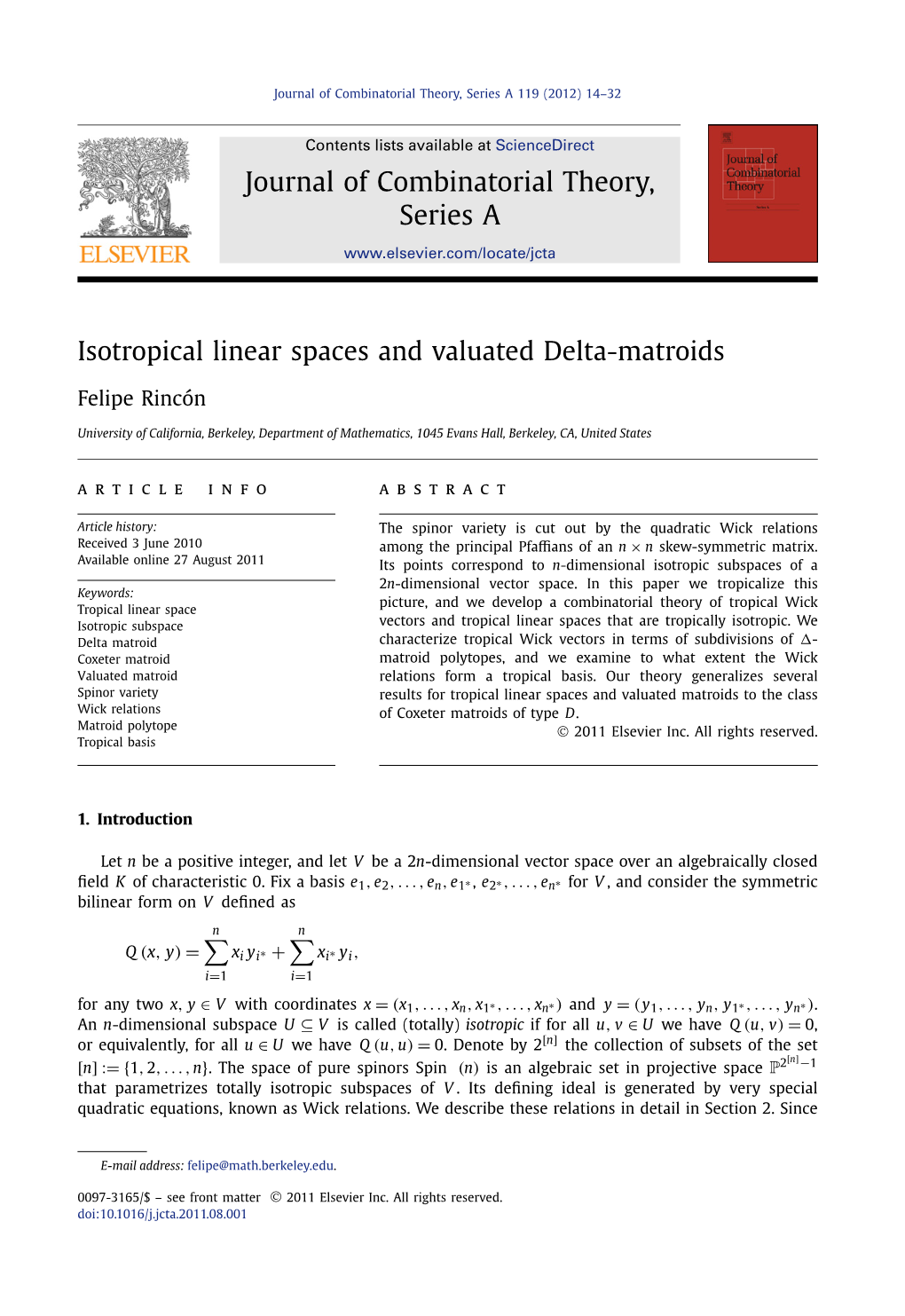 Isotropical Linear Spaces and Valuated Delta-Matroids