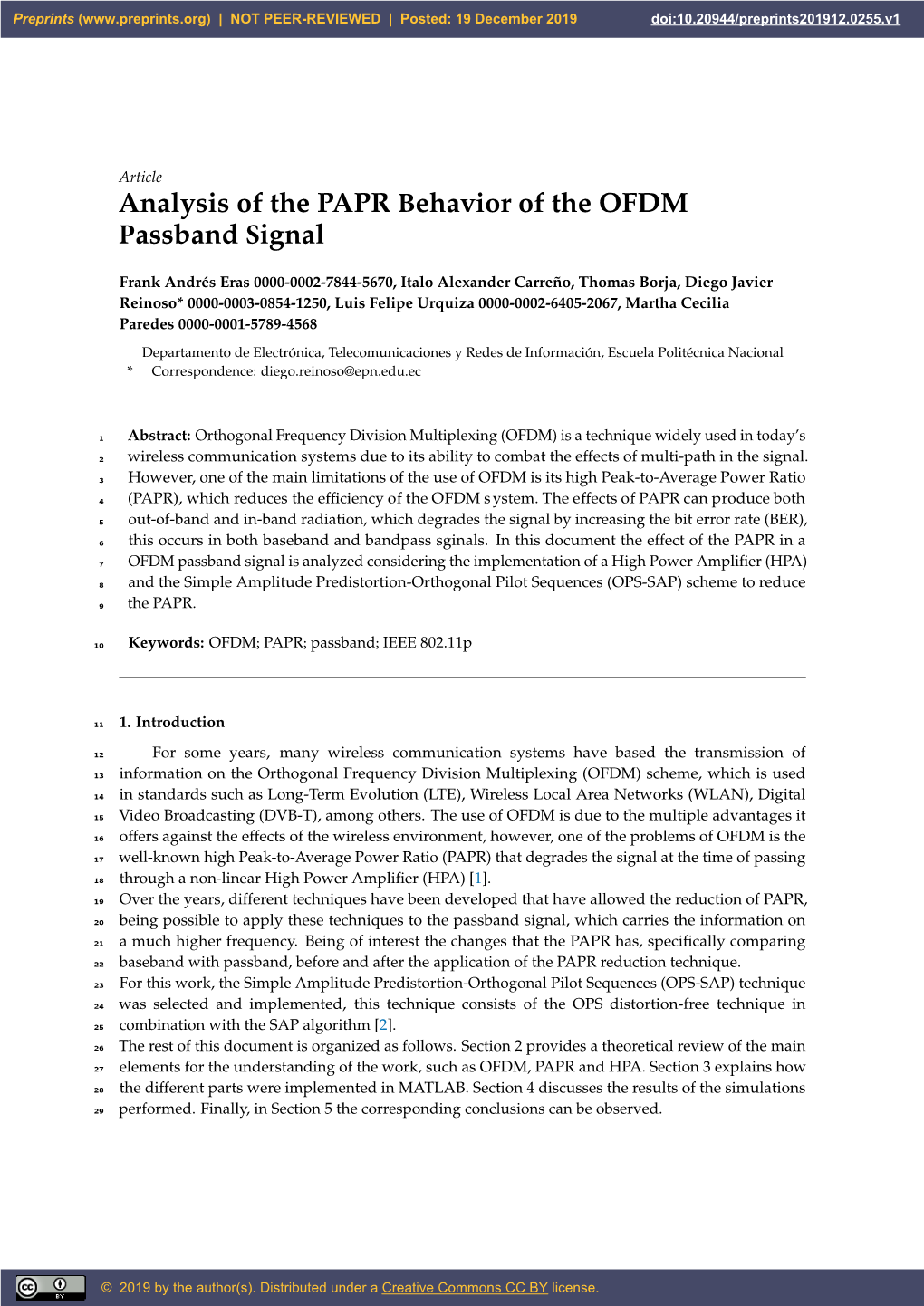 Analysis of the PAPR Behavior of the OFDM Passband Signal