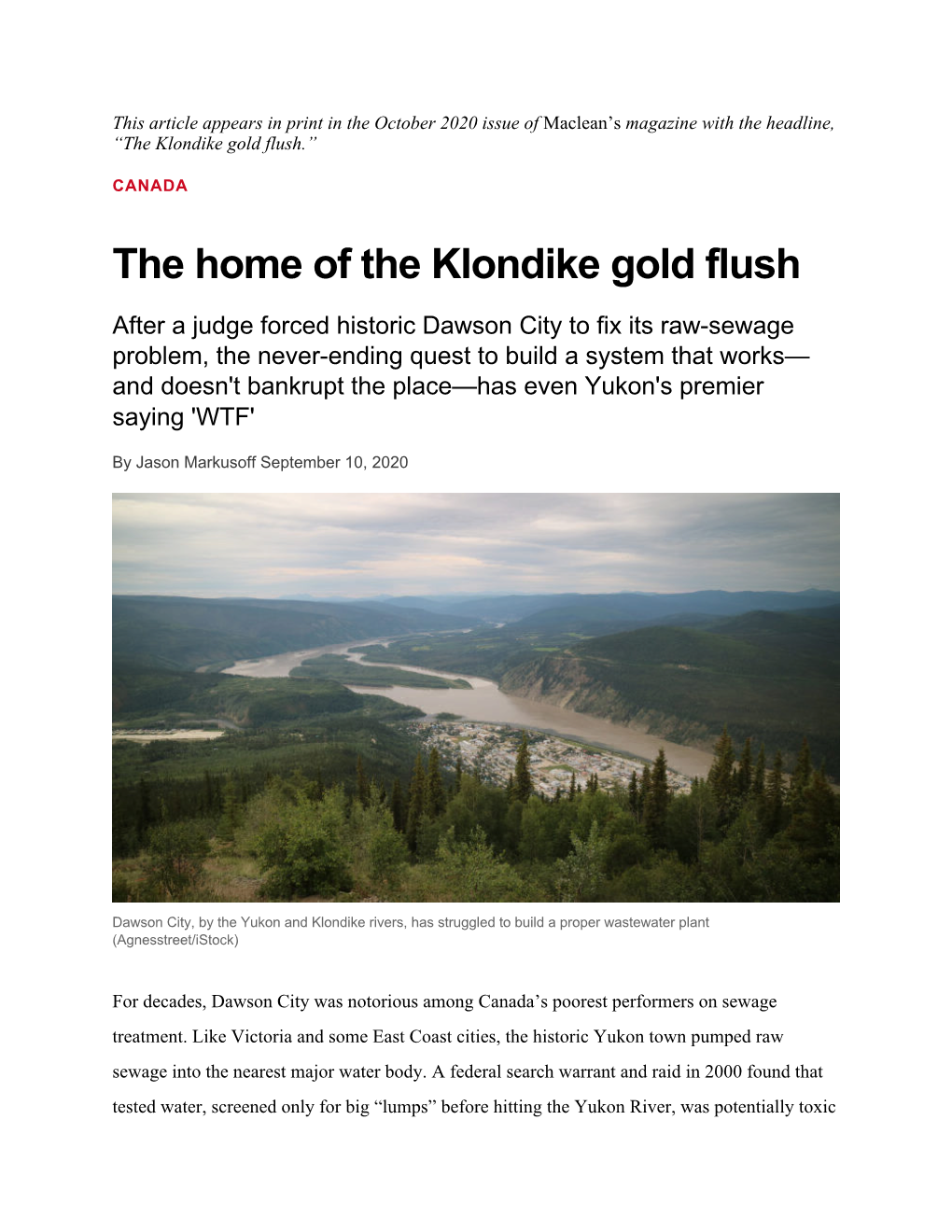 Home of the Klondike Gold Flush