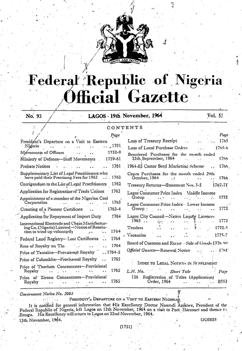 Hflicial Gazette;