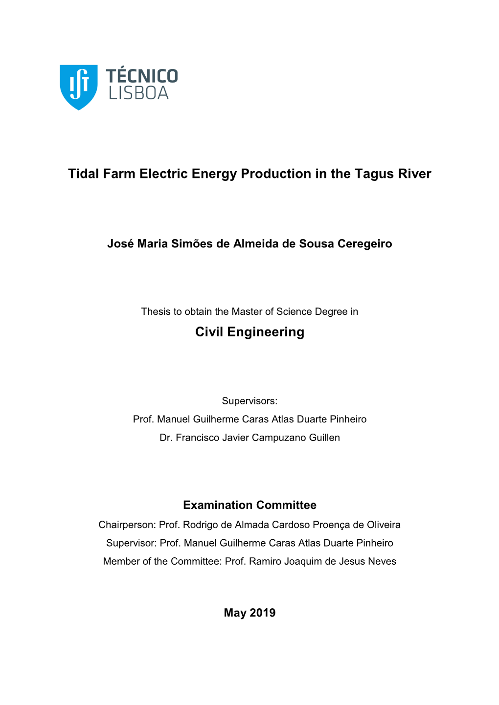 Tidal Farm Electric Energy Production in the Tagus River Civil Engineering