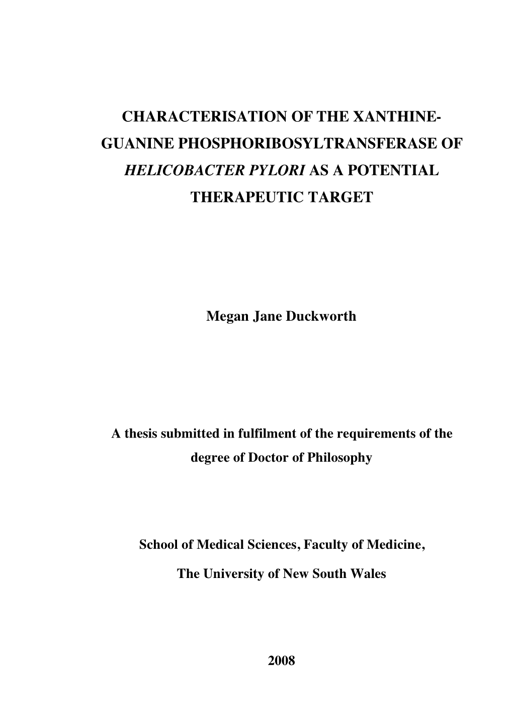 Guanine Phosphoribosyltransferase of Helicobacter Pylori As a Potential Therapeutic Target