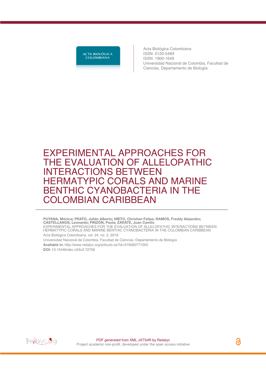 Experimental Approaches for the Evaluation of Allelopathic Interactions Between Hermatypic Corals and Marine Benthic Cyanobacteria in the Colombian Caribbean