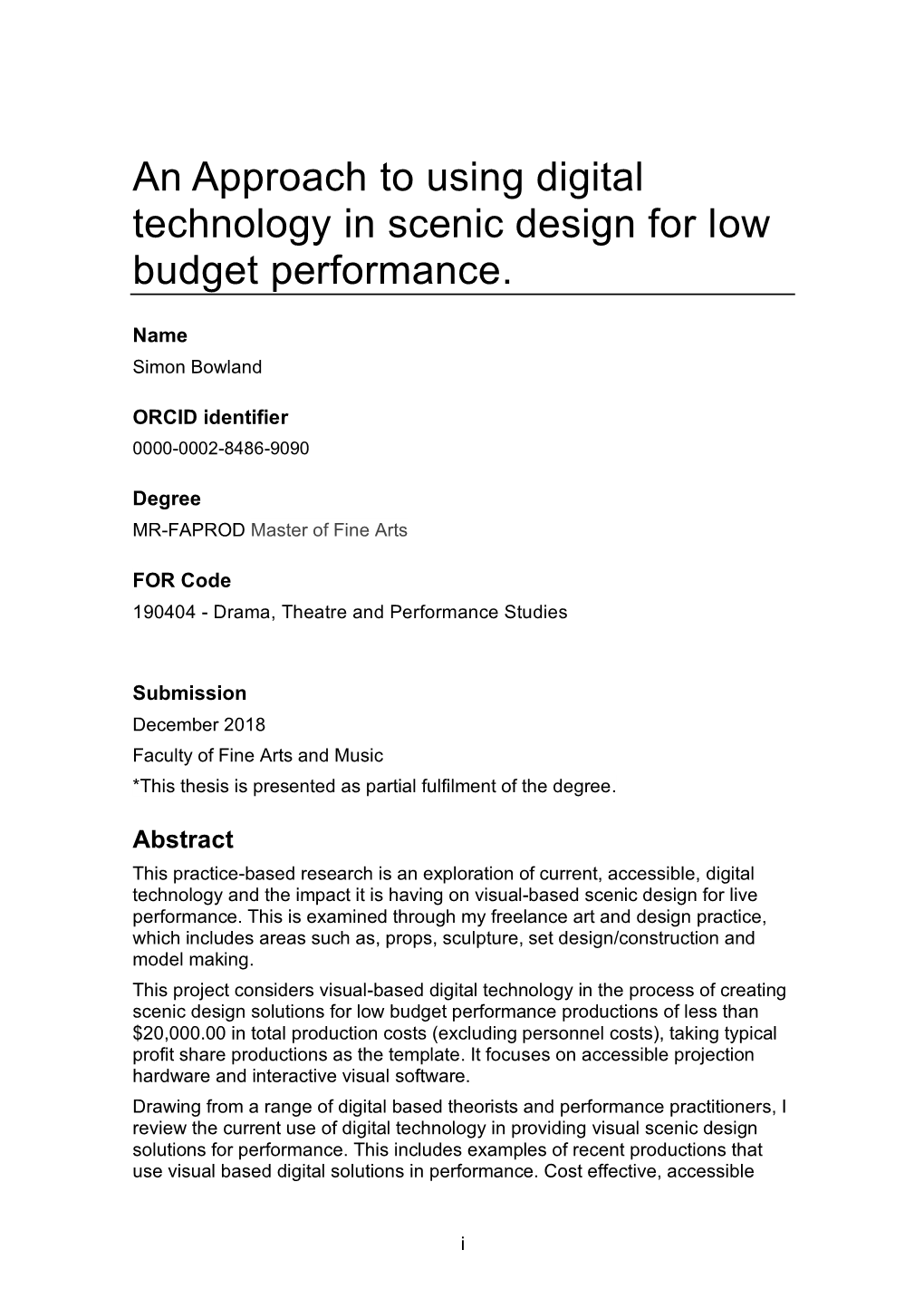 An Approach to Using Digital Technology in Scenic Design for Low Budget Performance