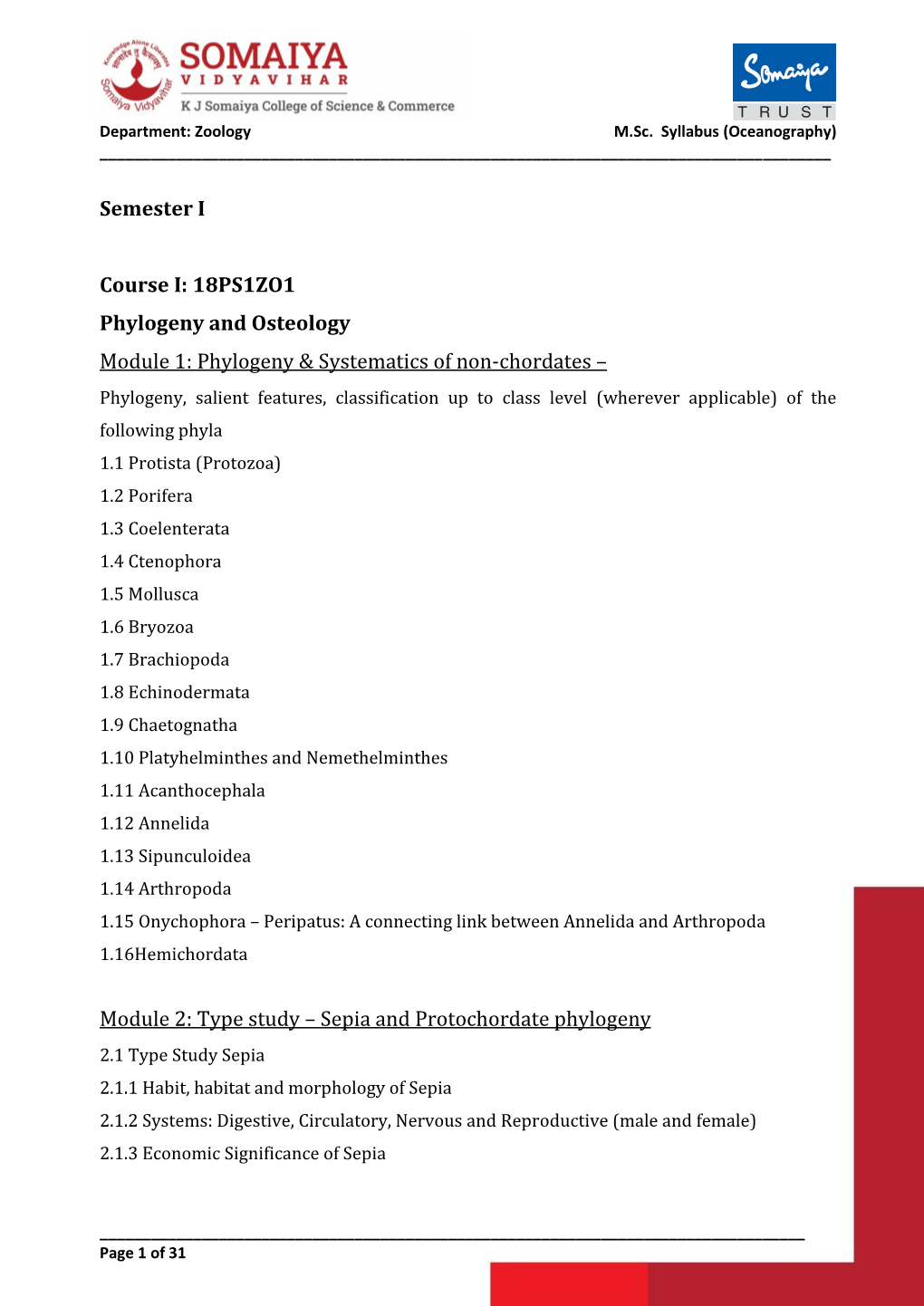 Phylogeny & Systematics of Non-Chordates – Module 2