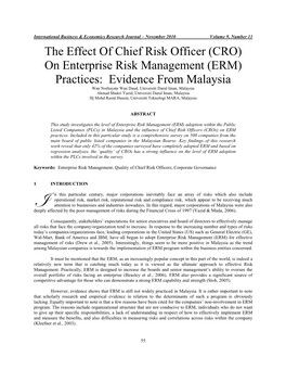 The Effect of Chief Risk Officer (CRO) on Enterprise Risk Management (ERM) Practices: Evidence from Malaysia
