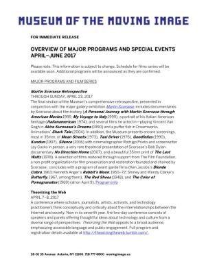 Overview of Major Programs and Special Events April–June 2017