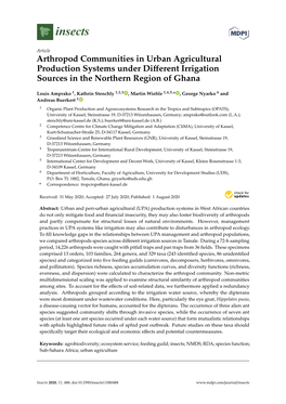 Arthropod Communities in Urban Agricultural Production Systems Under Diﬀerent Irrigation Sources in the Northern Region of Ghana