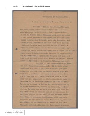 Handout Hitler Letter [Original in German] Museum of Tolerance