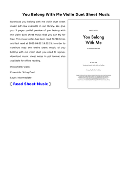 You Belong with Me Violin Duet Sheet Music