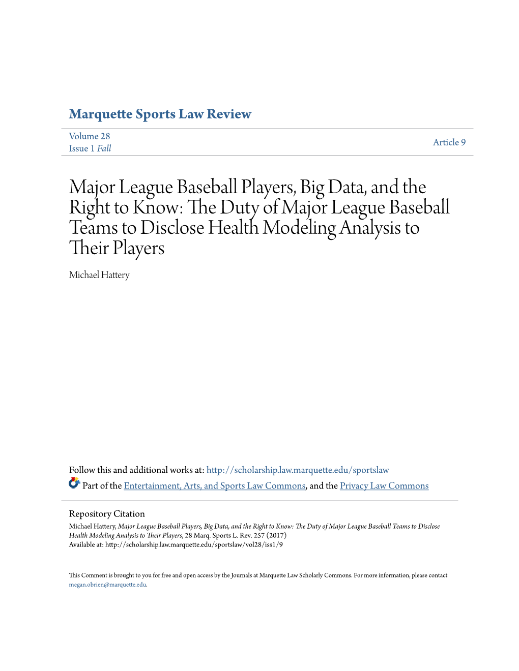 Major League Baseball Players, Big Data, and the Right to Know