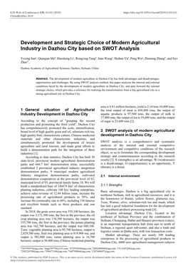 Development and Strategic Choice of Modern Agricultural Industry in Dazhou City Based on SWOT Analysis