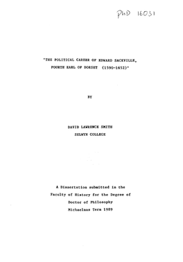 'The Political Career of Edward Sackville, Fourth Earl of Dorset (1590-1652)'