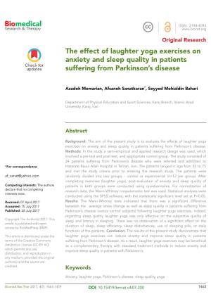 The Effect of Laughter Yoga Exercises on Anxiety and Sleep Quality in Patients Suffering from Parkinson’S Disease