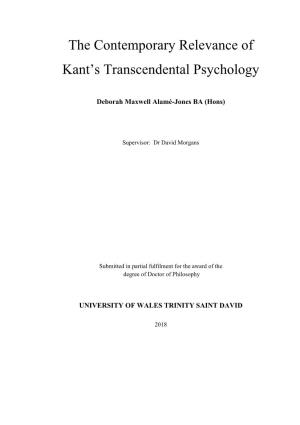 The Contemporary Relevance of Kant's Transcendental Psychology