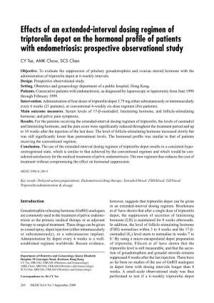 Effects of an Extended-Interval Dosing Regimen of Triptorelin Depot on the Hormonal Profile of Patients with Endometriosis: Prospective Observational Study