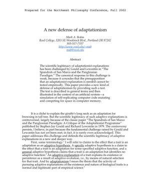 A New Defense of Adaptationism