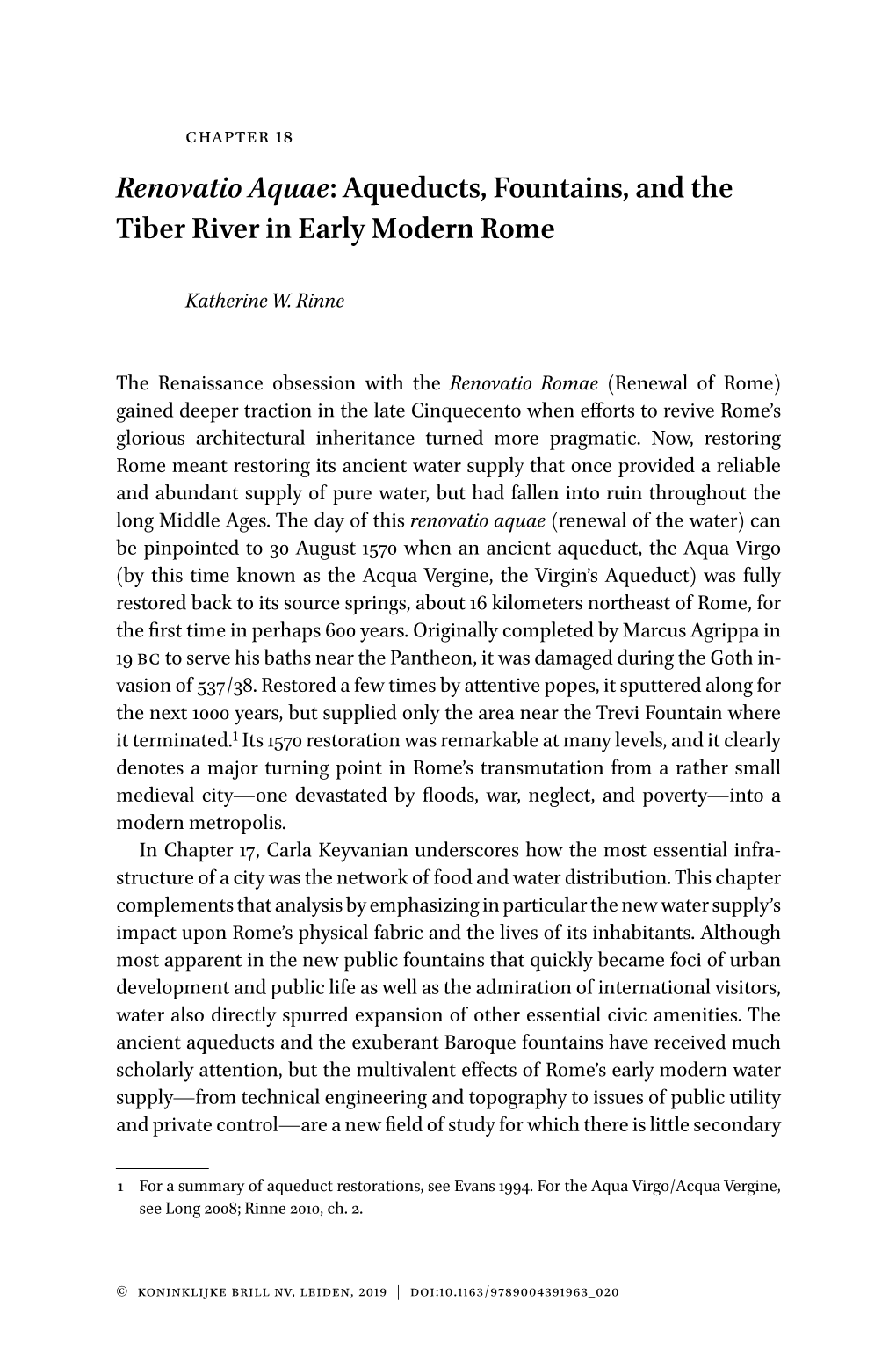 Renovatio Aquae: Aqueducts, Fountains, and the Tiber River in Early Modern Rome