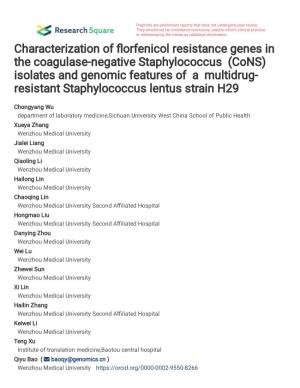 Characterization of Florfenicol Resistance Genes in the Coagulase-Negative