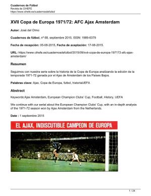 XVII Copa De Europa 1971/72: AFC Ajax Amsterdam