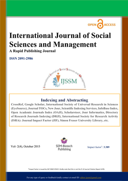 International Journal of Social Sciences and Management a Rapid Publishing Journal