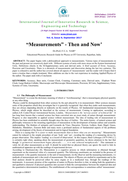 Measurements” - Then and Now’