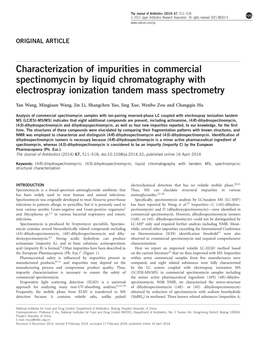 Characterization of Impurities in Commercial Spectinomycin by Liquid Chromatography with Electrospray Ionization Tandem Mass Spectrometry