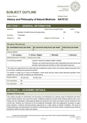 NATE121 History and Philosophy of Natural Medicine Last Modified: 13-May-2021
