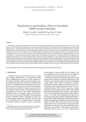Sensitization to Apomorphine, Effects of Dizocilpine NMDA Receptor Blockades Martin J