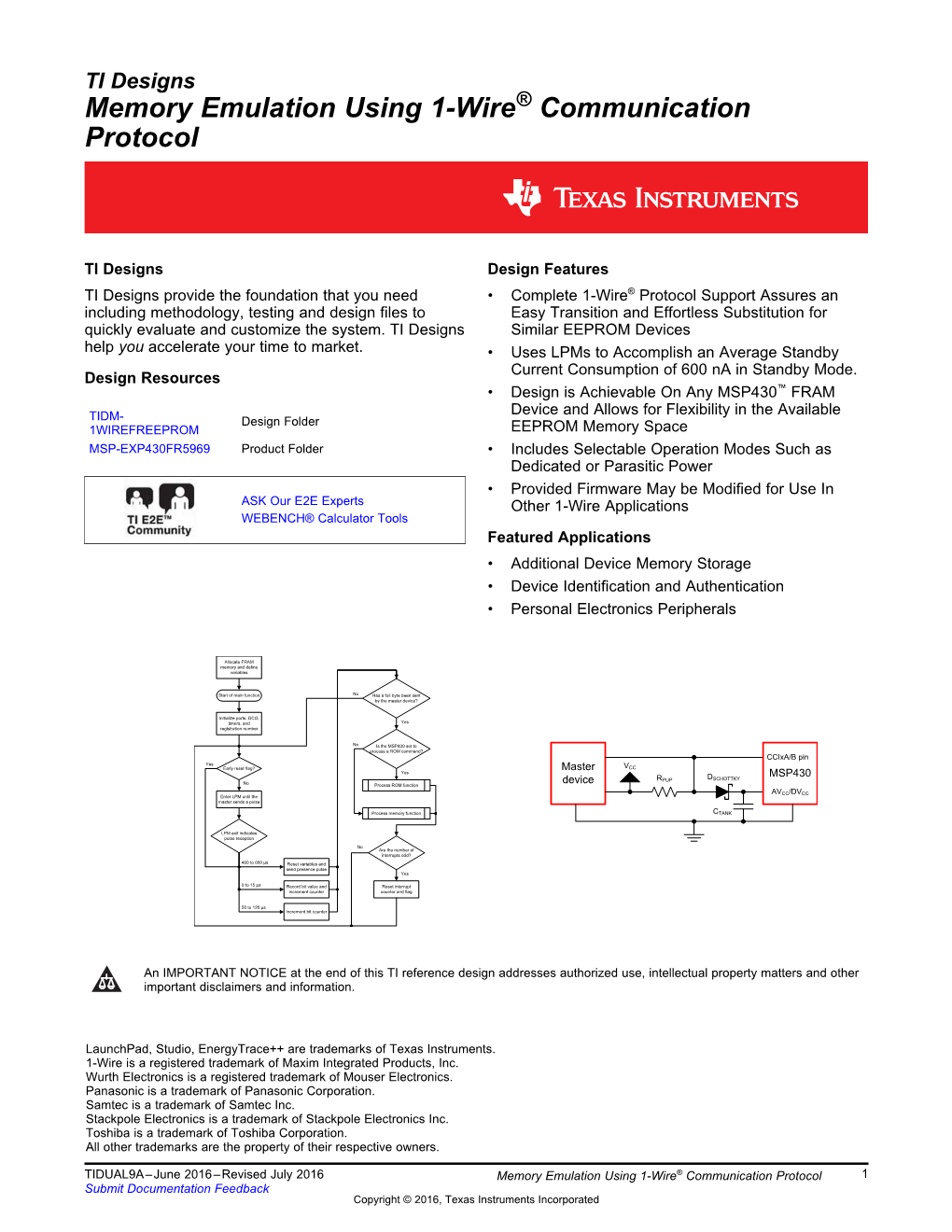 Memory Emulation Using 1-Wire® Communication Protocol (Rev. A)