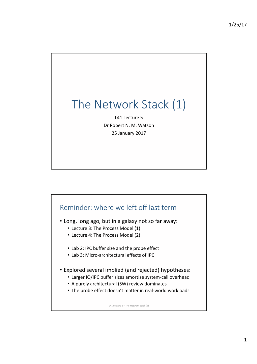 The Network Stack (1) L41 Lecture 5 Dr Robert N