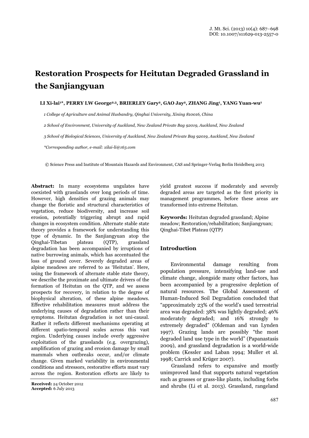 Restoration Prospects for Heitutan Degraded Grassland in the Sanjiangyuan