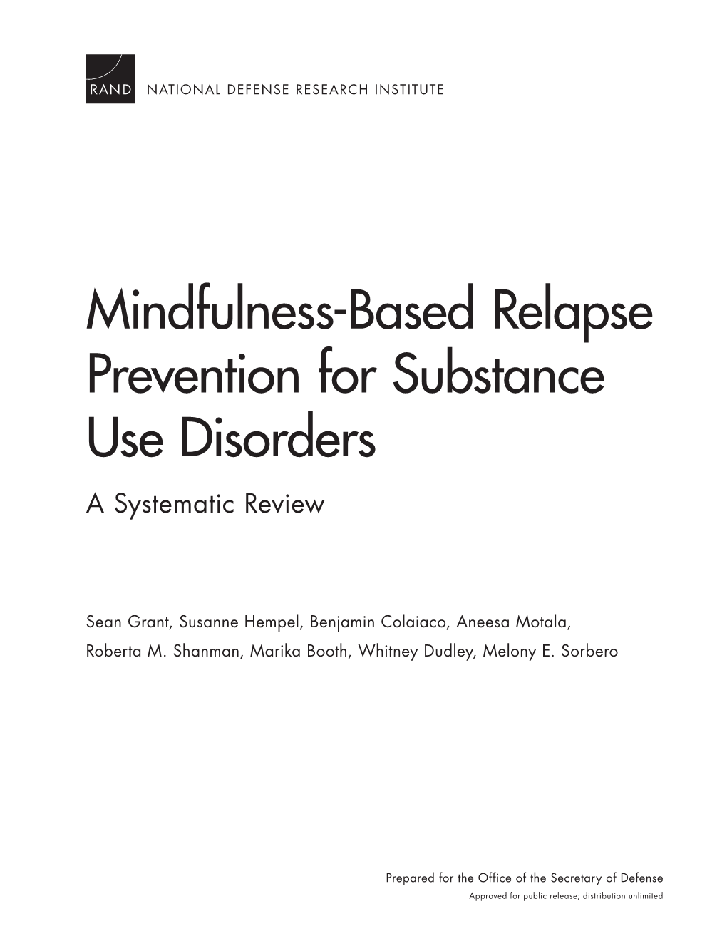Mindfulness-Based Relapse Prevention for Substance Use Disorders a Systematic Review